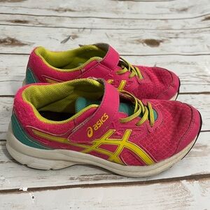 Asics Pink and Yellow Sneakers with Mesh Upper and Cushioned Midsole